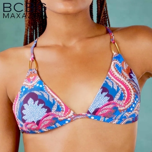 NWT BCBGMAXAZRIA Champagne Dream Gold Ring Triangle String Bikini Top/Sz 10 - Picture 7 of 16